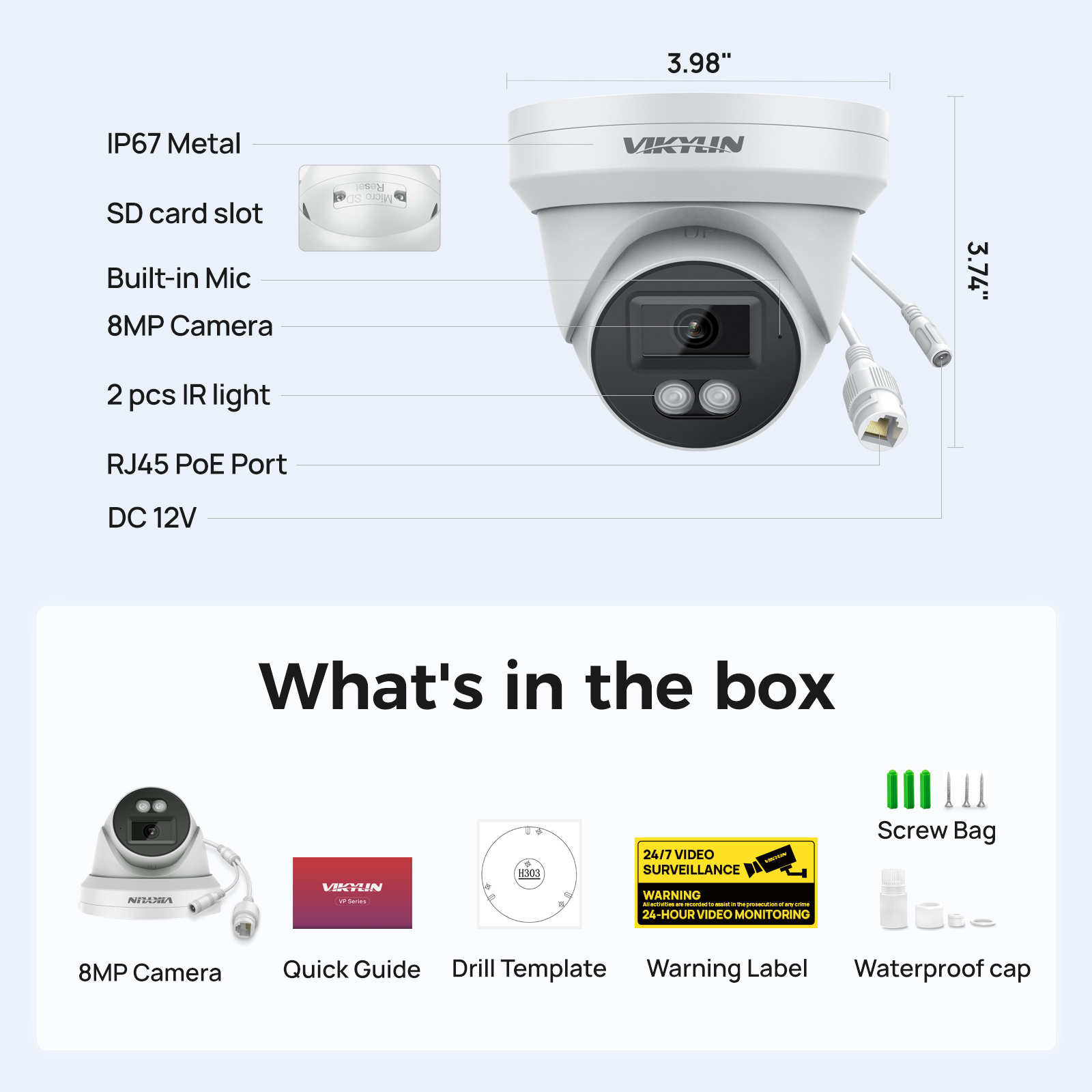 Outdoor Lighting Mains Powered - VIKYLIN Kamera Keamanan IP HD 8MP